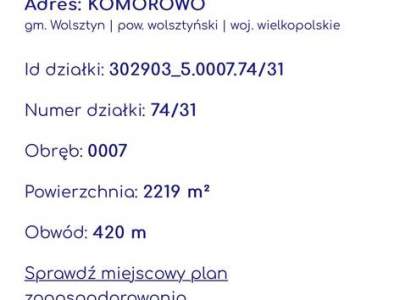                                     Działki na Sprzedaż  Komorowo
                                     | 2219 mkw