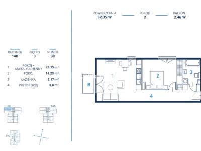         Flats for Sale, Kraków, Bunscha | 52 mkw