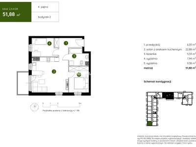         Apartamentos para Alquilar, Kraków, Pękowicka | 51 mkw